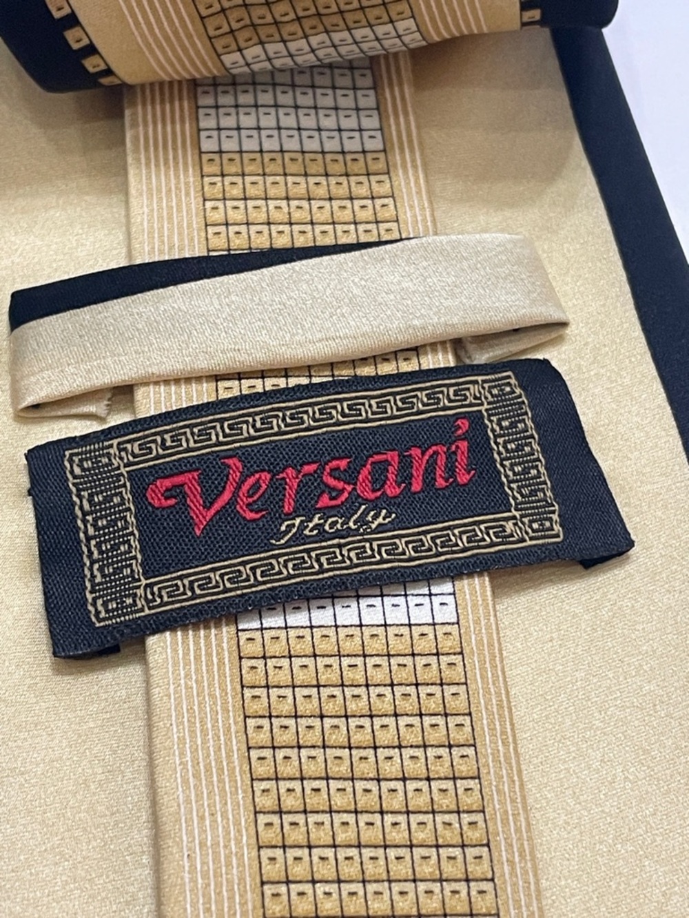 Versani Gold and black Geometric Stripe Tie. 100%silk. Spots. - Picture 2 of 8